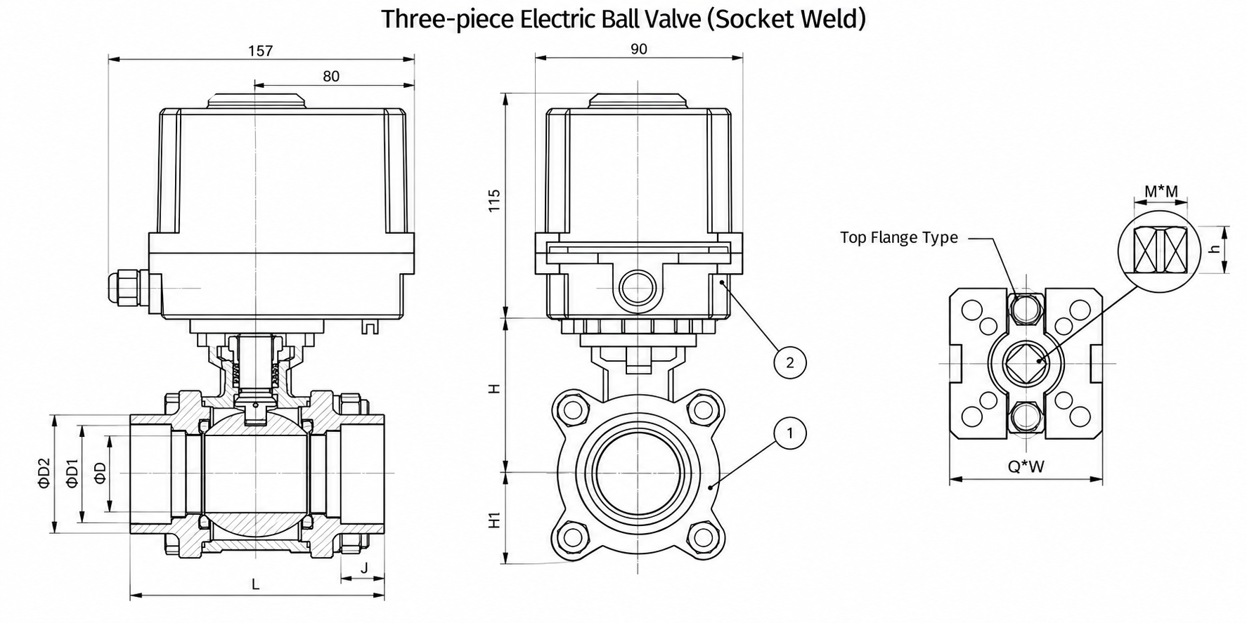 Three-piece Electric Ball Valve (Socket Weld) Three-piece Electric Ball Valve (Socket Weld)