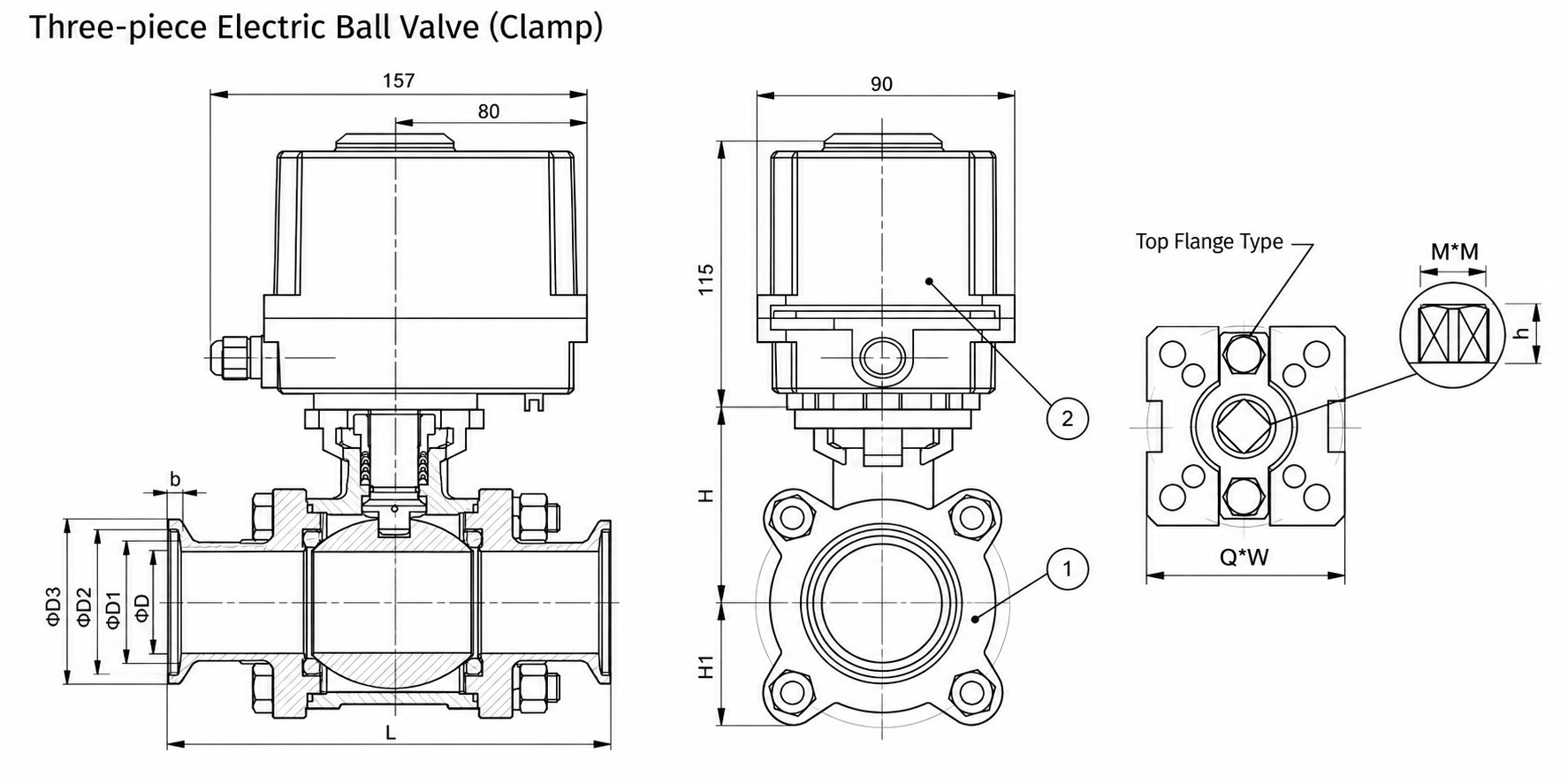 Three-piece Electric Ball Valve (Clamp) Three-piece Electric Ball Valve (Clamp)