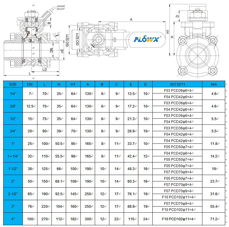 Dimension-pneumatic butt welding ball valve