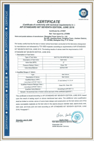 API607 Fire safety certificate